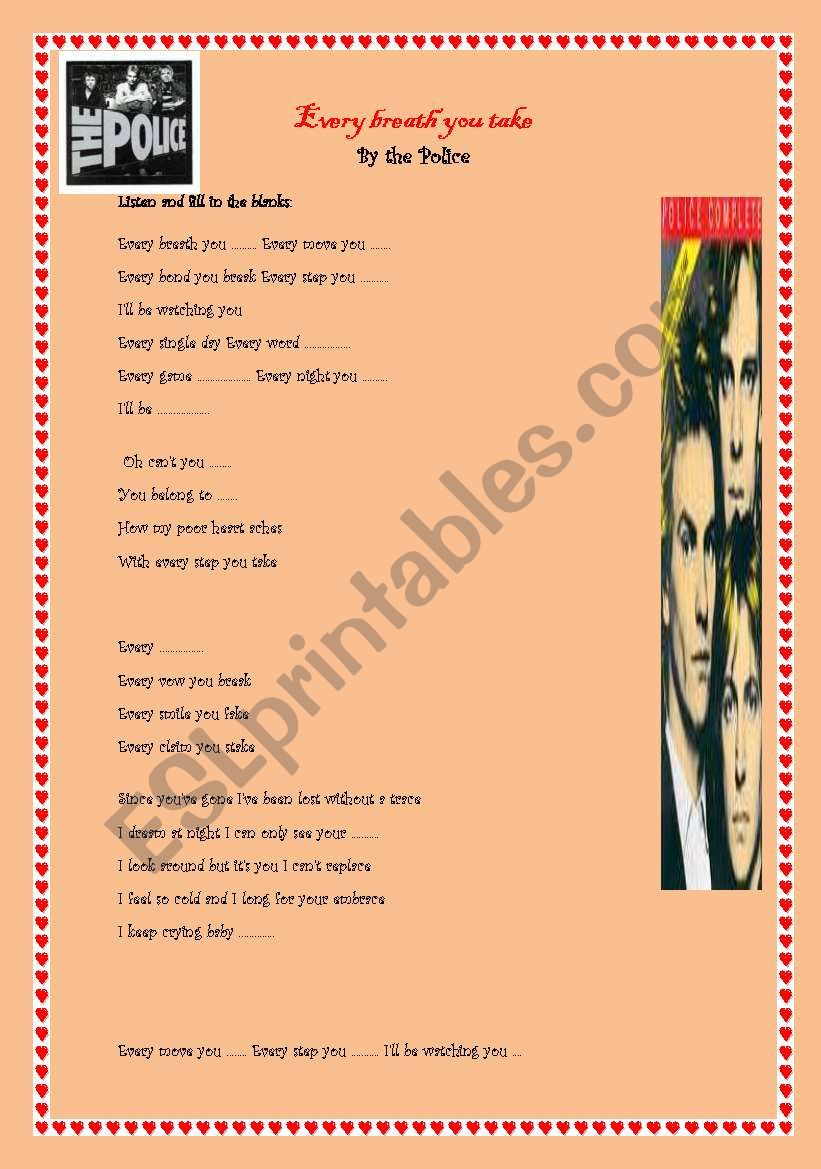 Song Every Breath you take worksheet