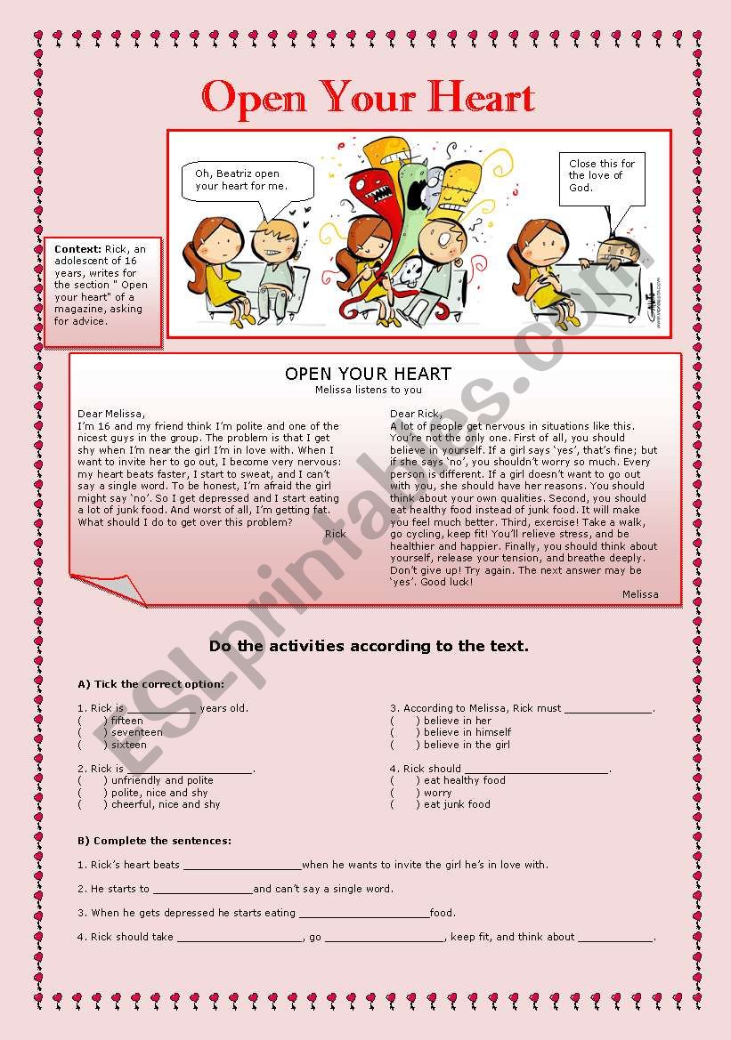 OPEN YOUR HEART worksheet OPEN YOUR HEART worksheet