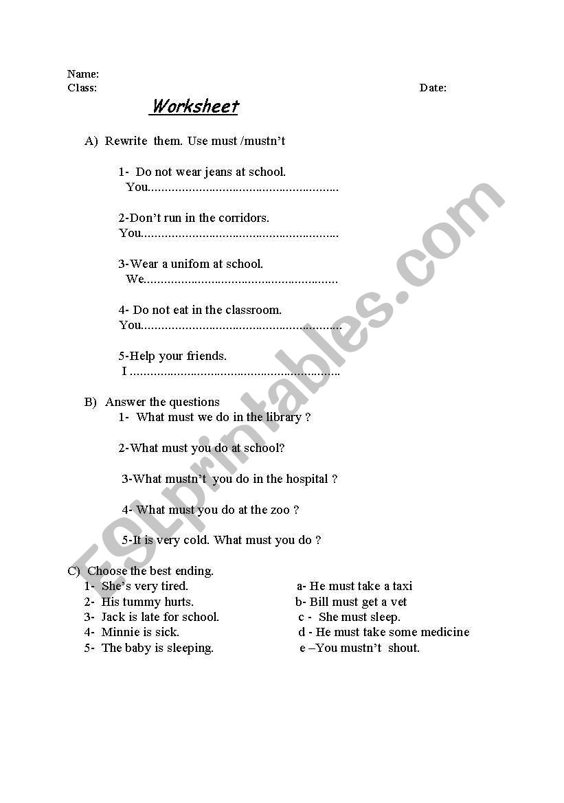 must worksheet