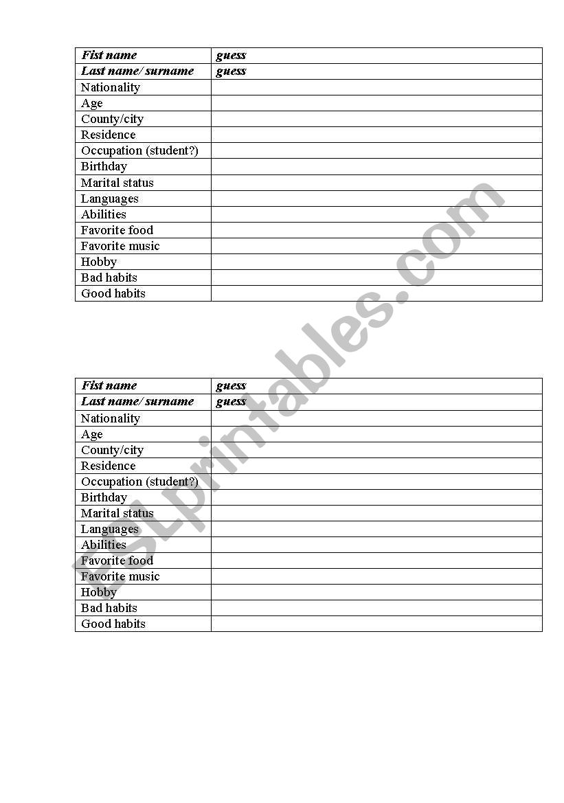 guess your groupmate worksheet