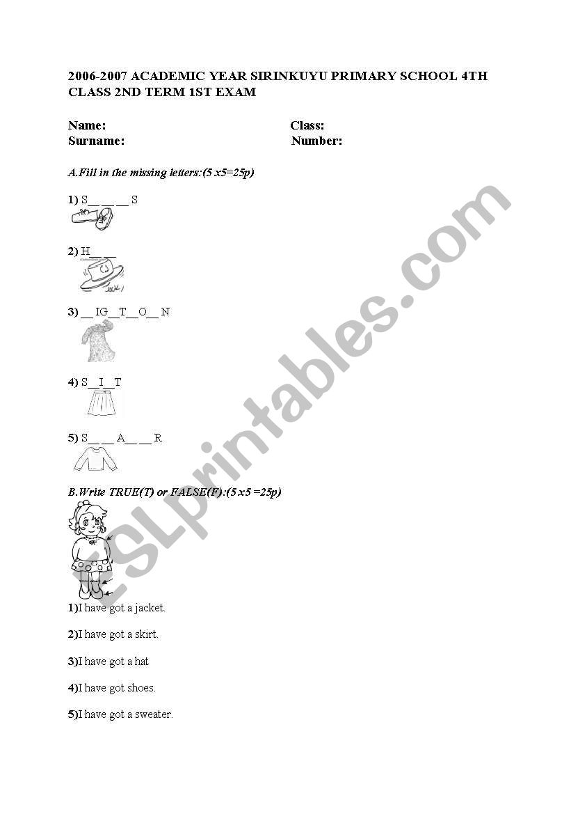 4th class exam worksheet