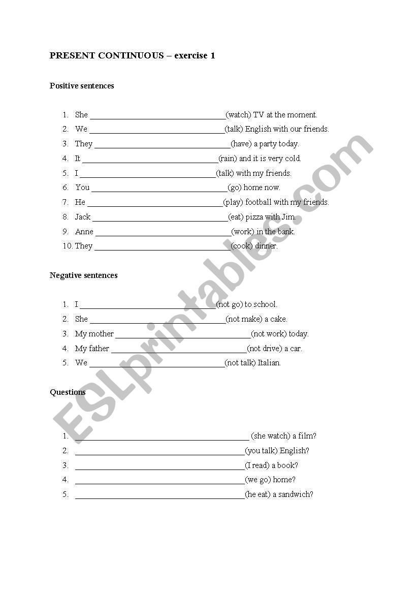 Present Continuous worksheet