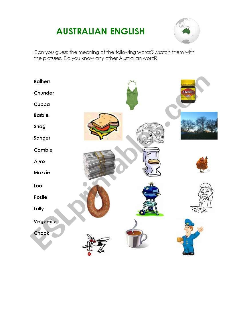 Australian English worksheet