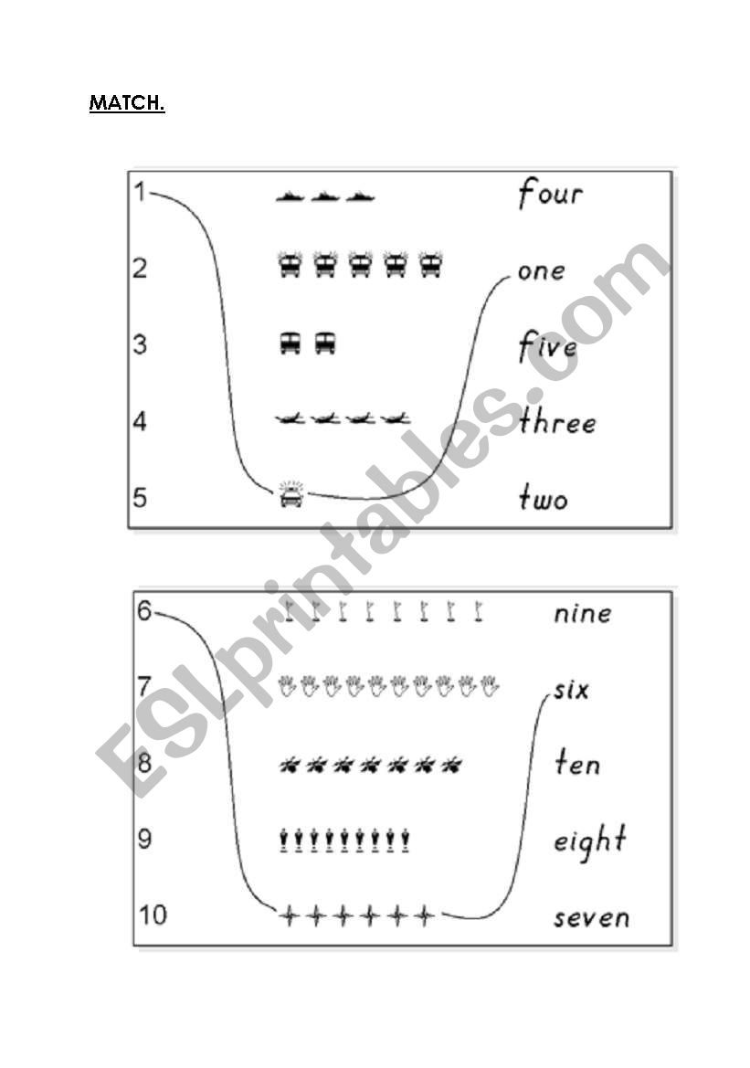 Match numbers with words. worksheet