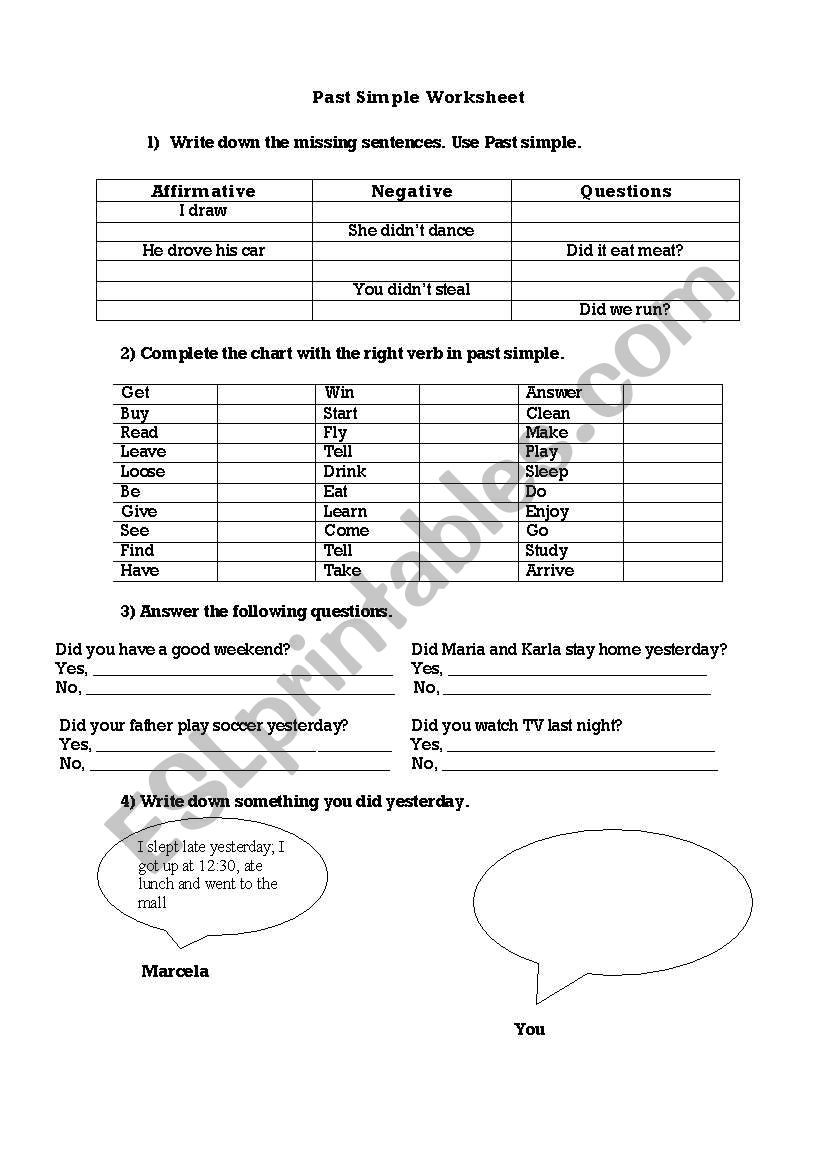 Past simple worksheet worksheet