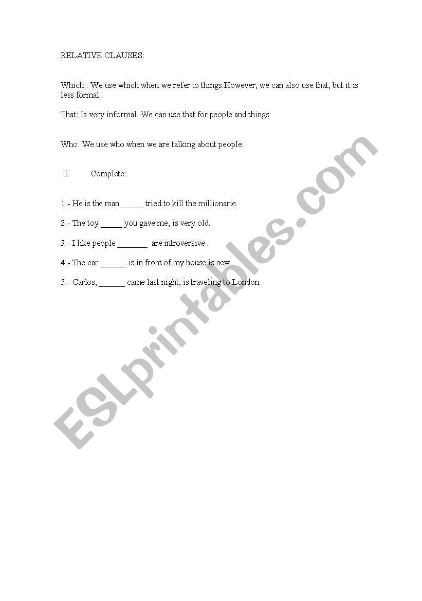 Relative  Clauses  worksheet