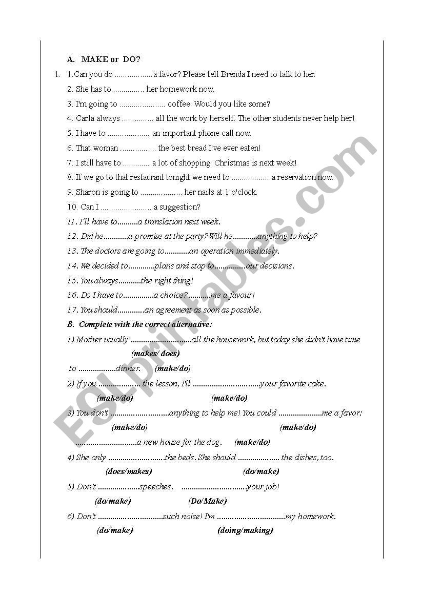 EXERCISES WITH MAKE OR DO worksheet