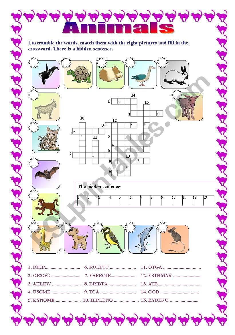 Animals - crossword (B&W version included)