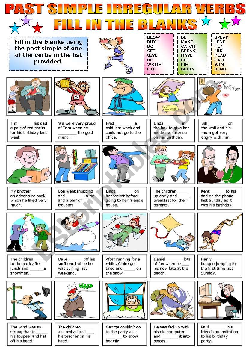 PAST SIMPLE IRREGULAR VERBS - FILL IN THE BLANKS (B&W VERSION INCLUDED)