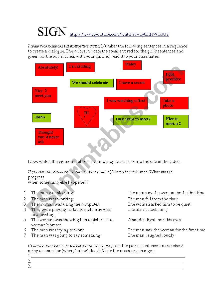 Video signs worksheet