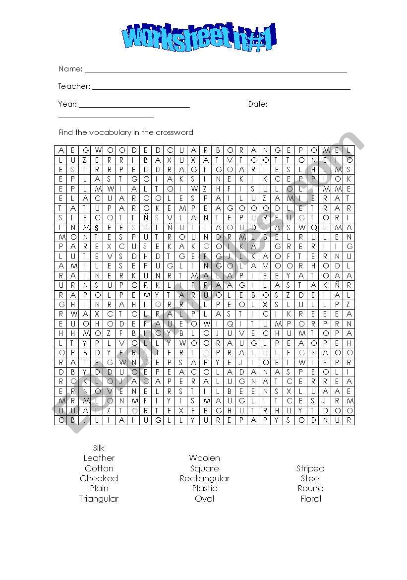 crossword  worksheet