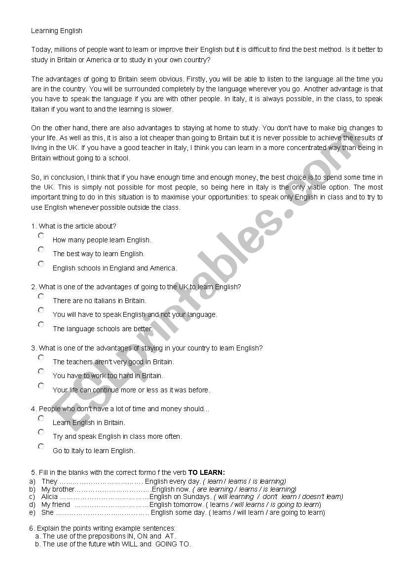  Learning English worksheet