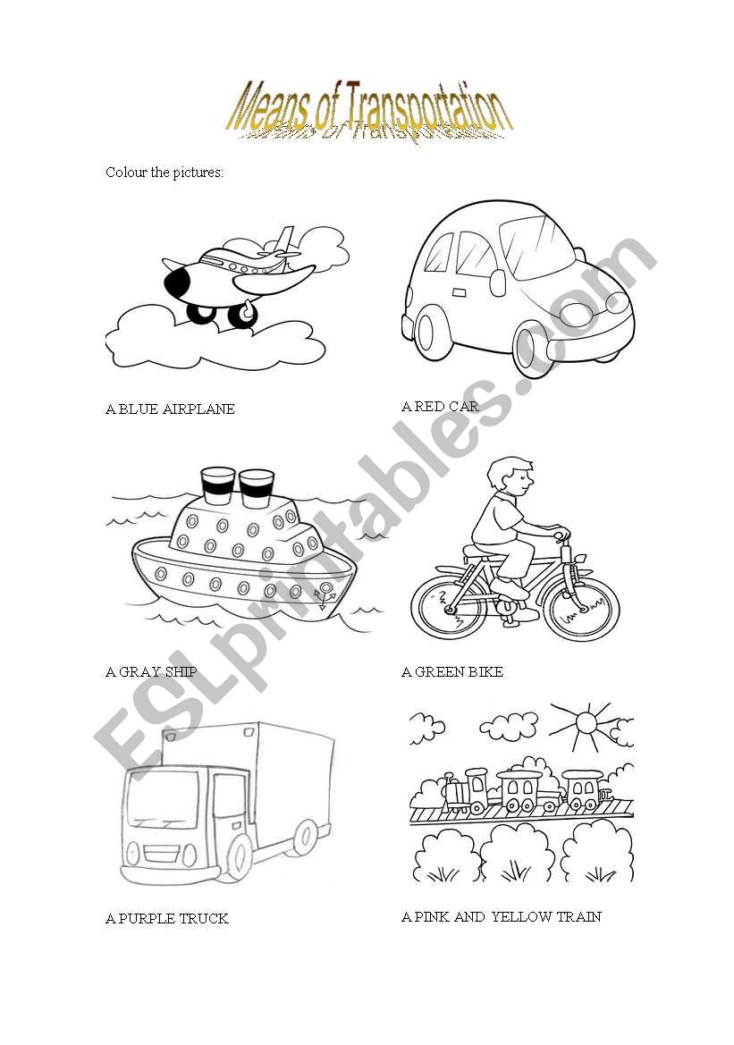 Means of transportation worksheet