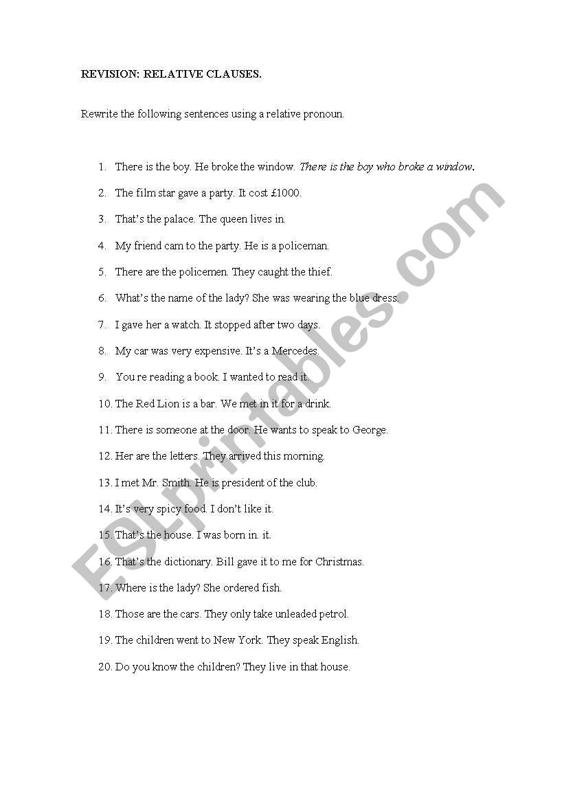 relative clauses worksheet