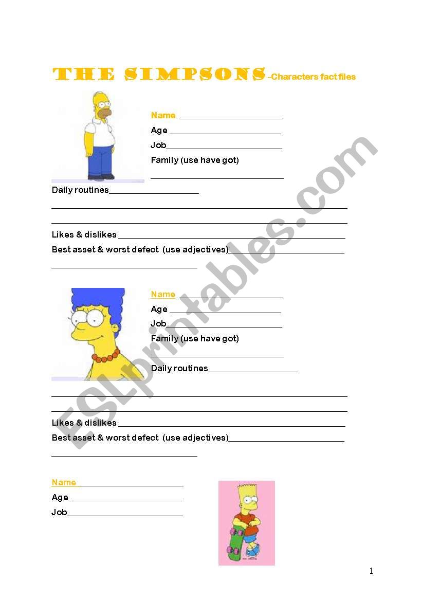 The Simpsons characters fact files