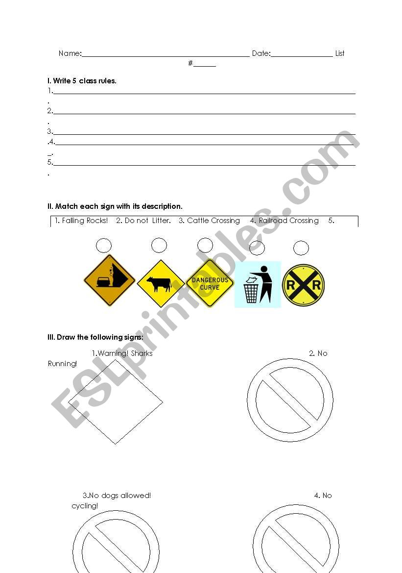 rules, prohibition and warning signs.