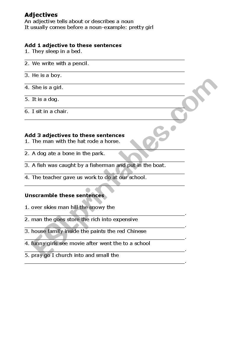 Adjectives Worksheet for Elementary Classes