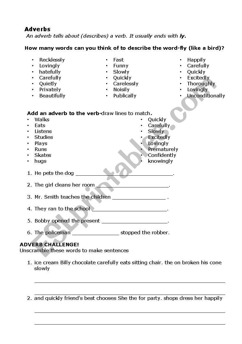 Practice with Adverbs worksheet