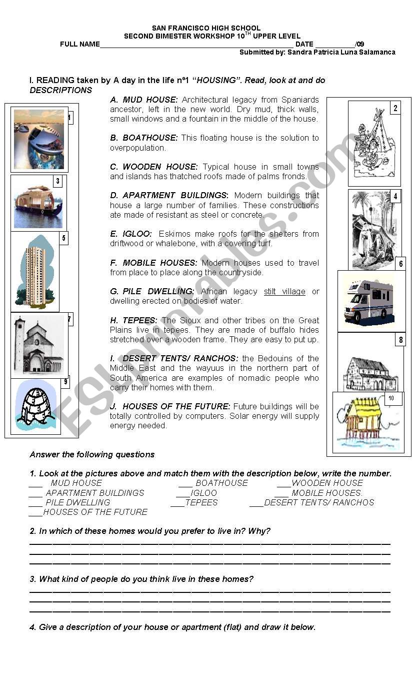 HOUSES  worksheet