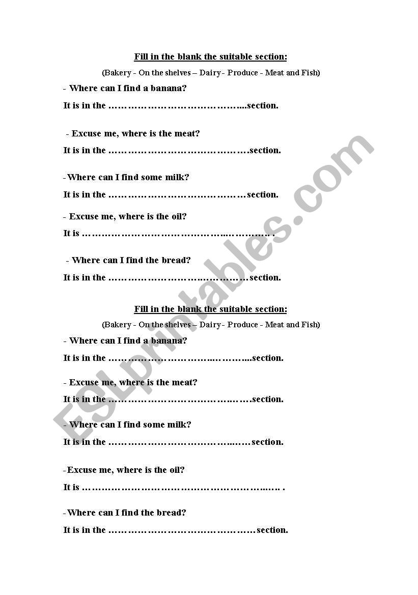 shopping worksheet