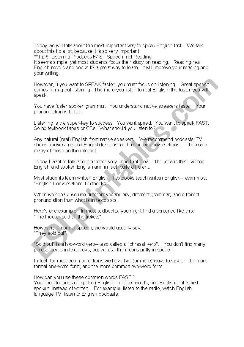 English tips worksheet