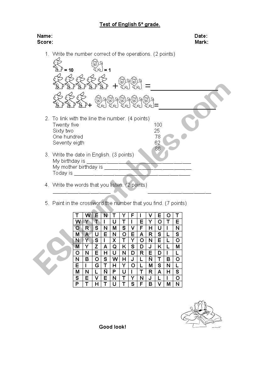 test english..  worksheet