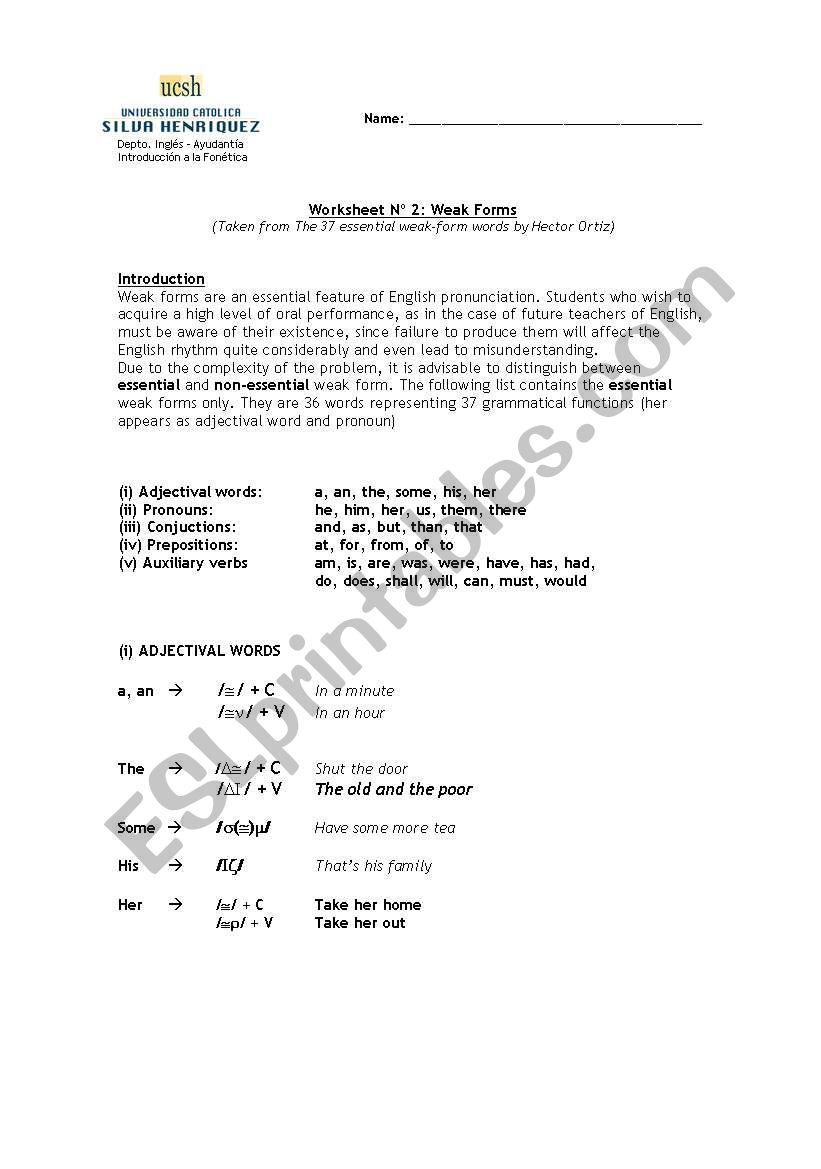 weak forms worksheet