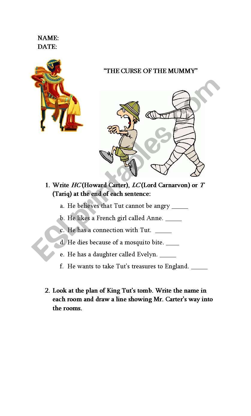 THE CURSE OF THE MUMMY  worksheet