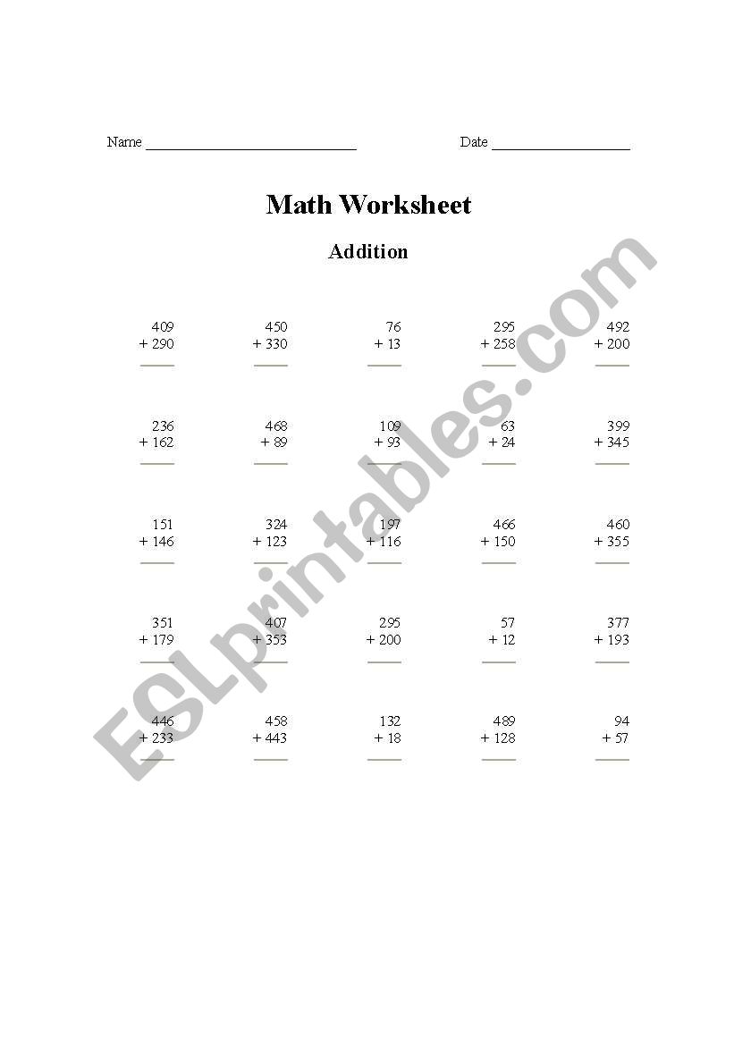 maths addition worksheet worksheet