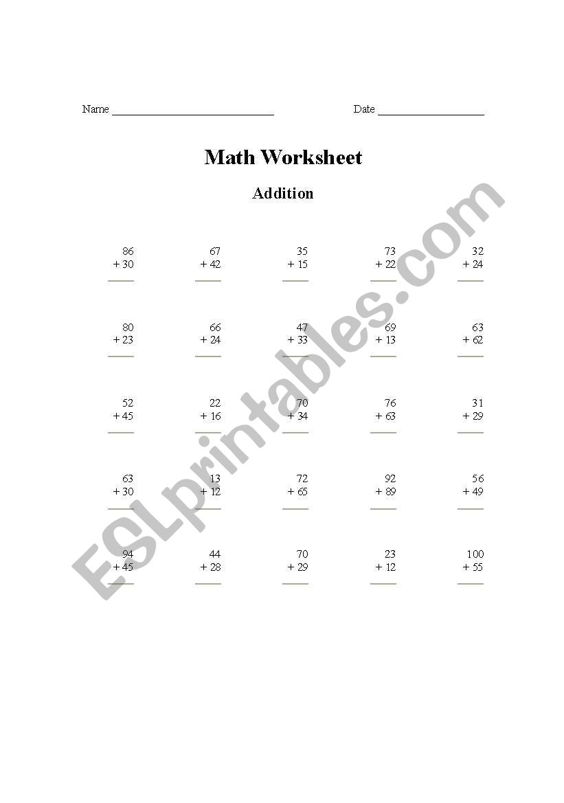 maths addtion worksheet for kids