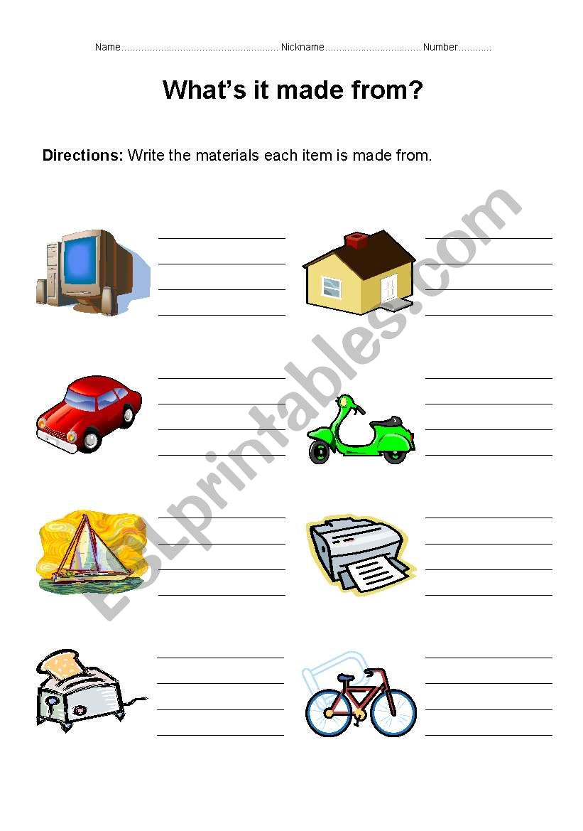 Whats it made from? worksheet