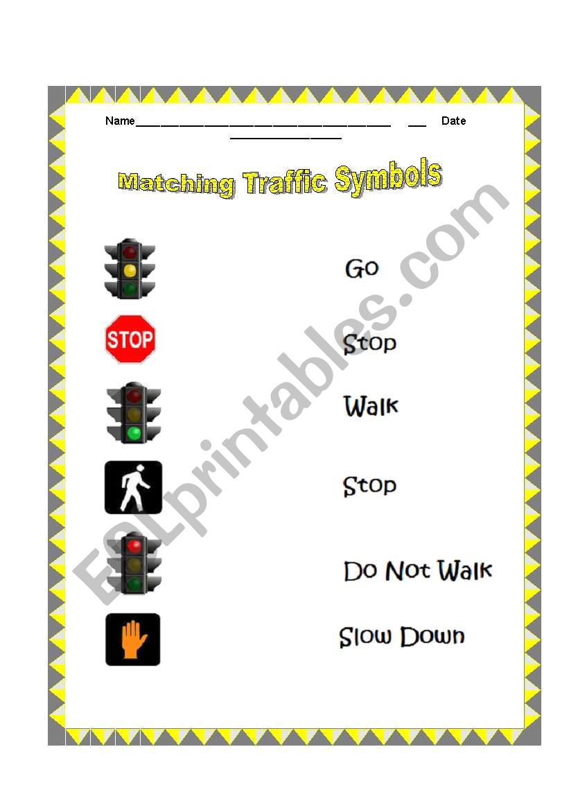 Matching Traffic Symbols worksheet