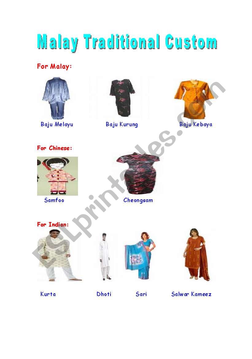 Malaysian Traditional Custom  worksheet