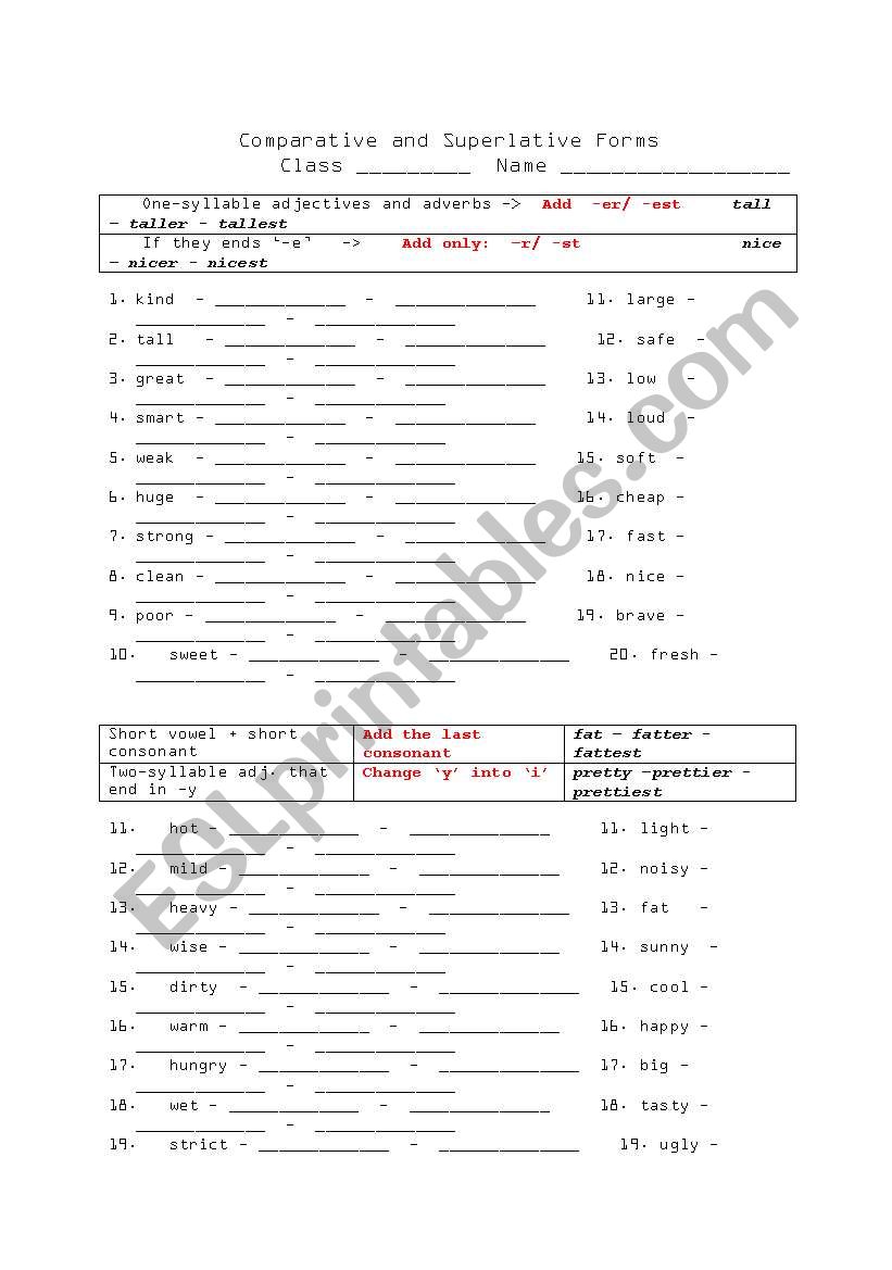 comparative and superative forms