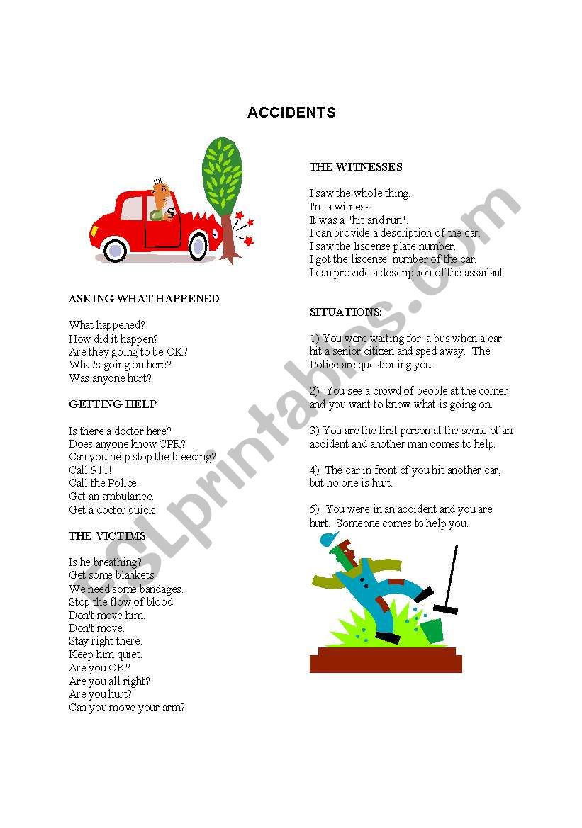 Accidents:  Sentences and Phrases for Role Play