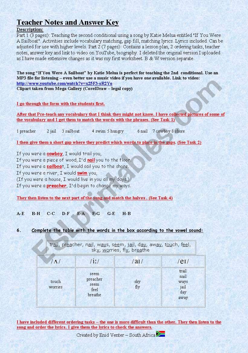 Part 2: Song: Teaching 2nd conditional using Katie Meluas - If You Were A Sailboat