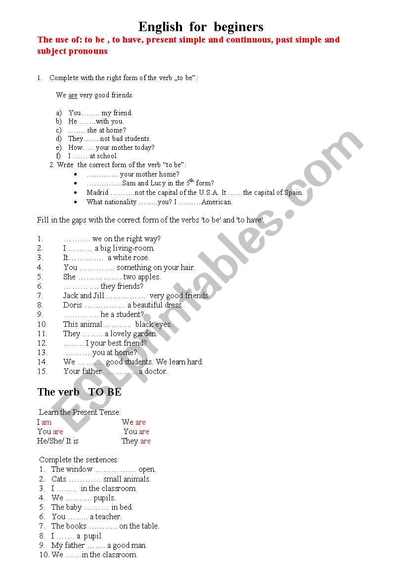 english for beginners worksheet