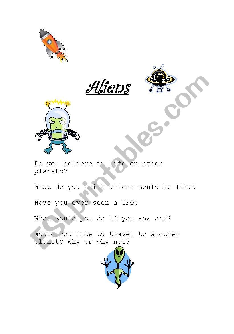 Aliens worksheet