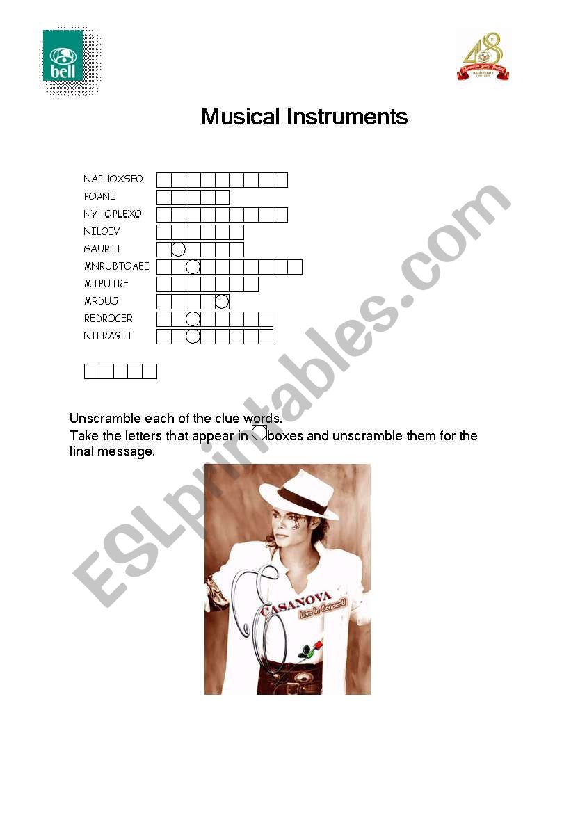 musical instrument worksheet