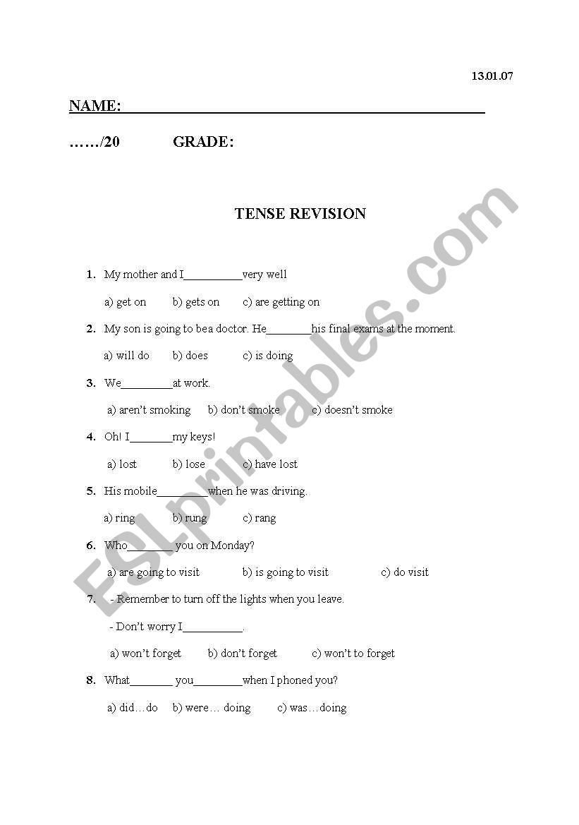 Tense Revision worksheet