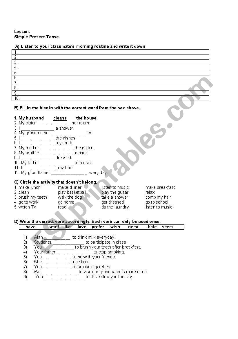 Present Tense worksheet