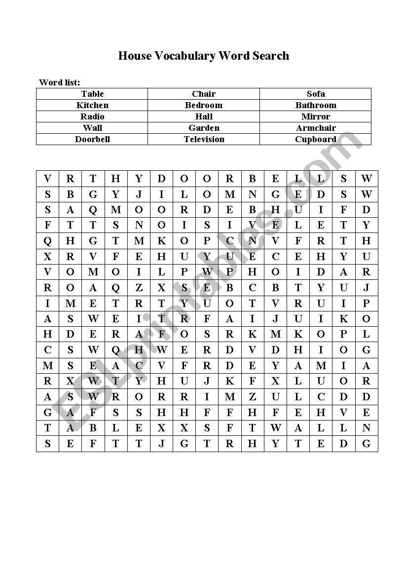 House Vocab Word Search worksheet