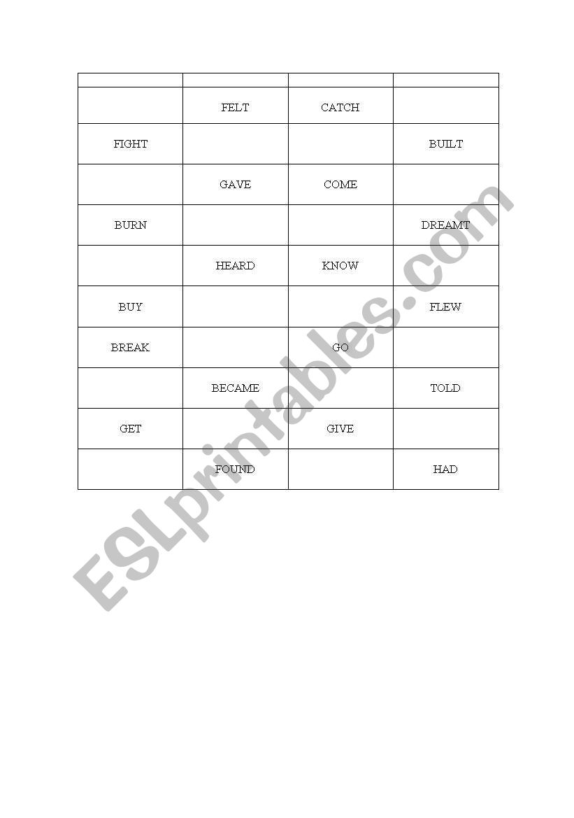 Irregular Verbs worksheet