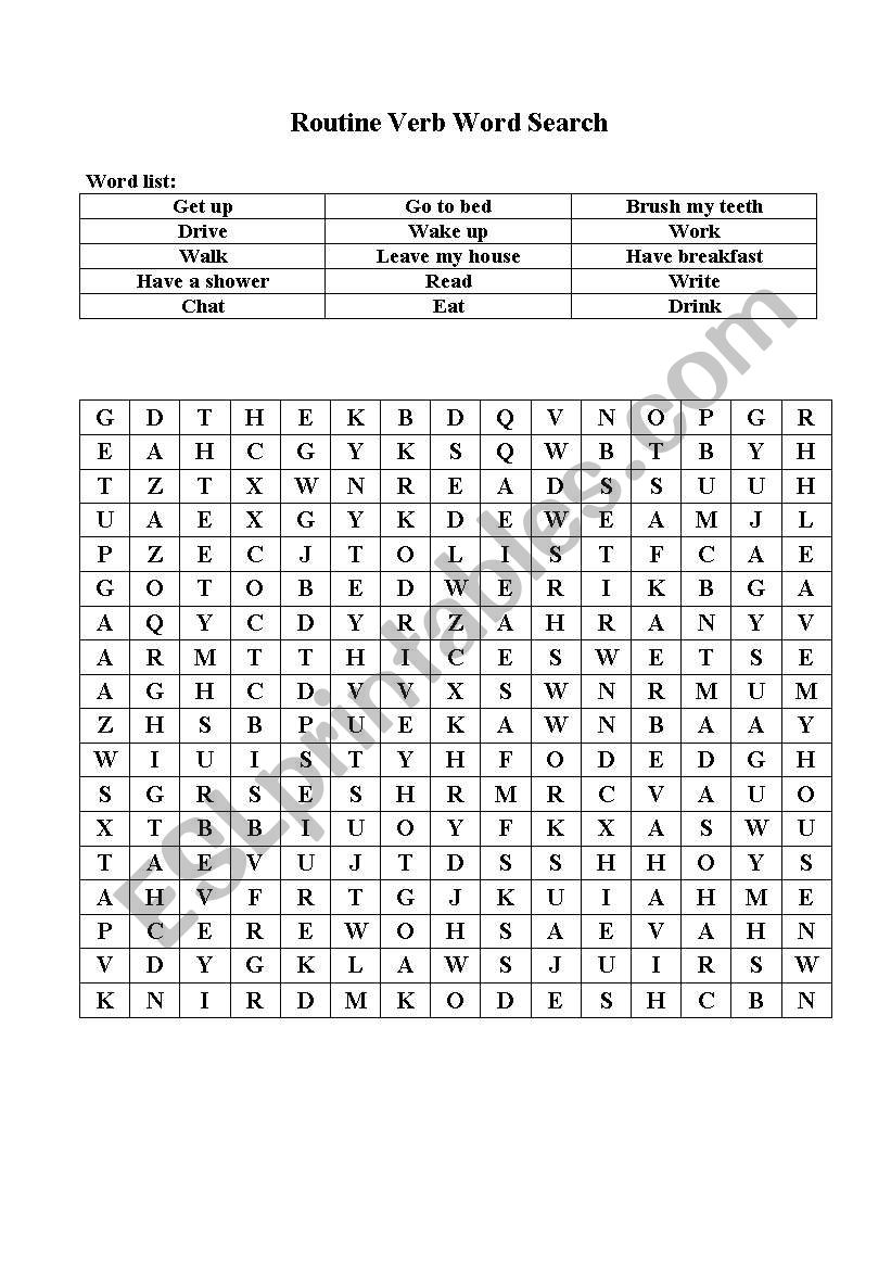 Daily Routine Verb Word Search