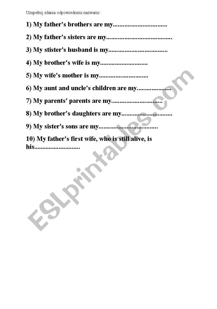 family worksheet