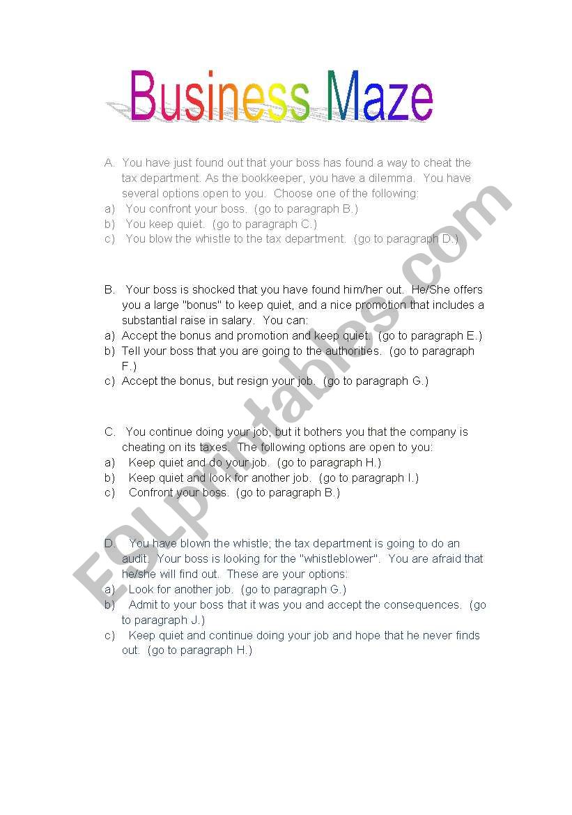 Business Maze worksheet