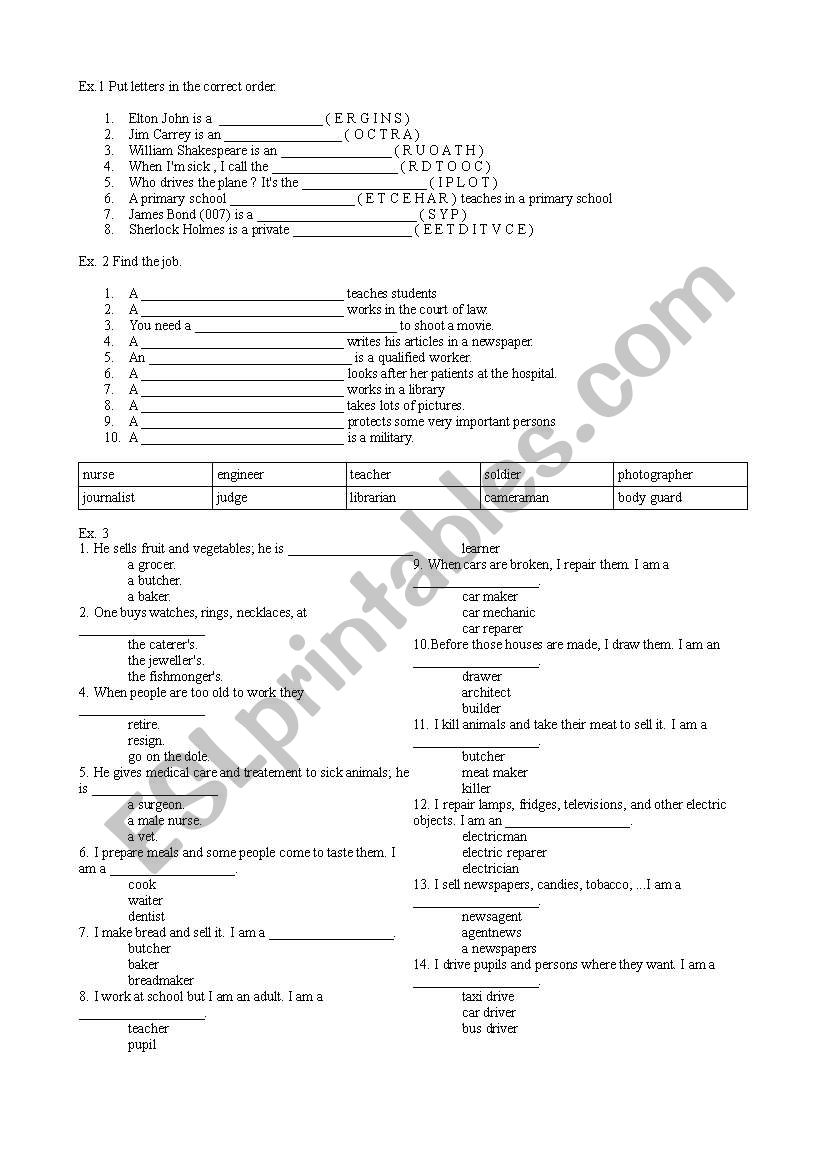 Jobs - test worksheet