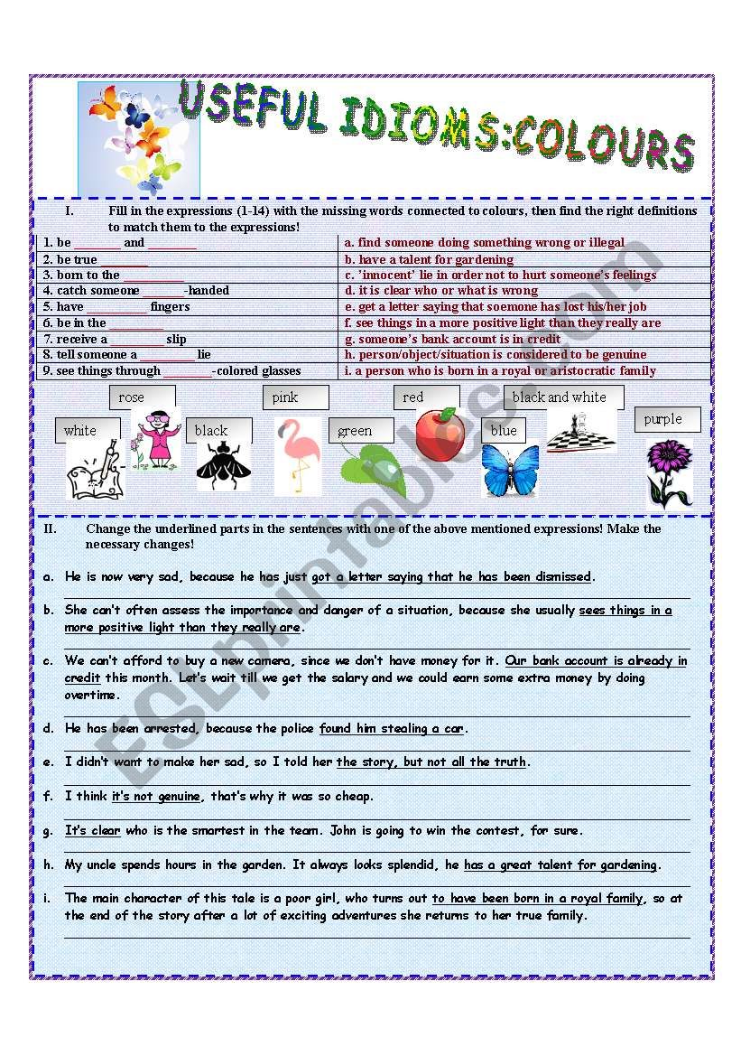 Colour Idioms worksheet