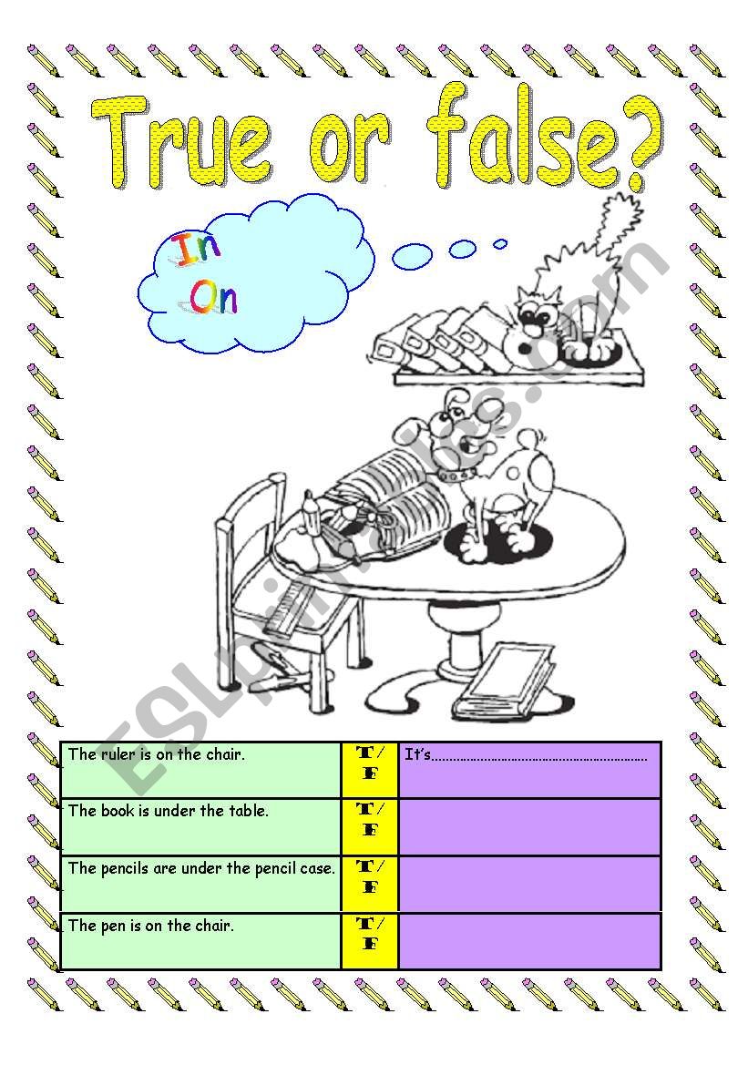 prepositions in, on, under. worksheet