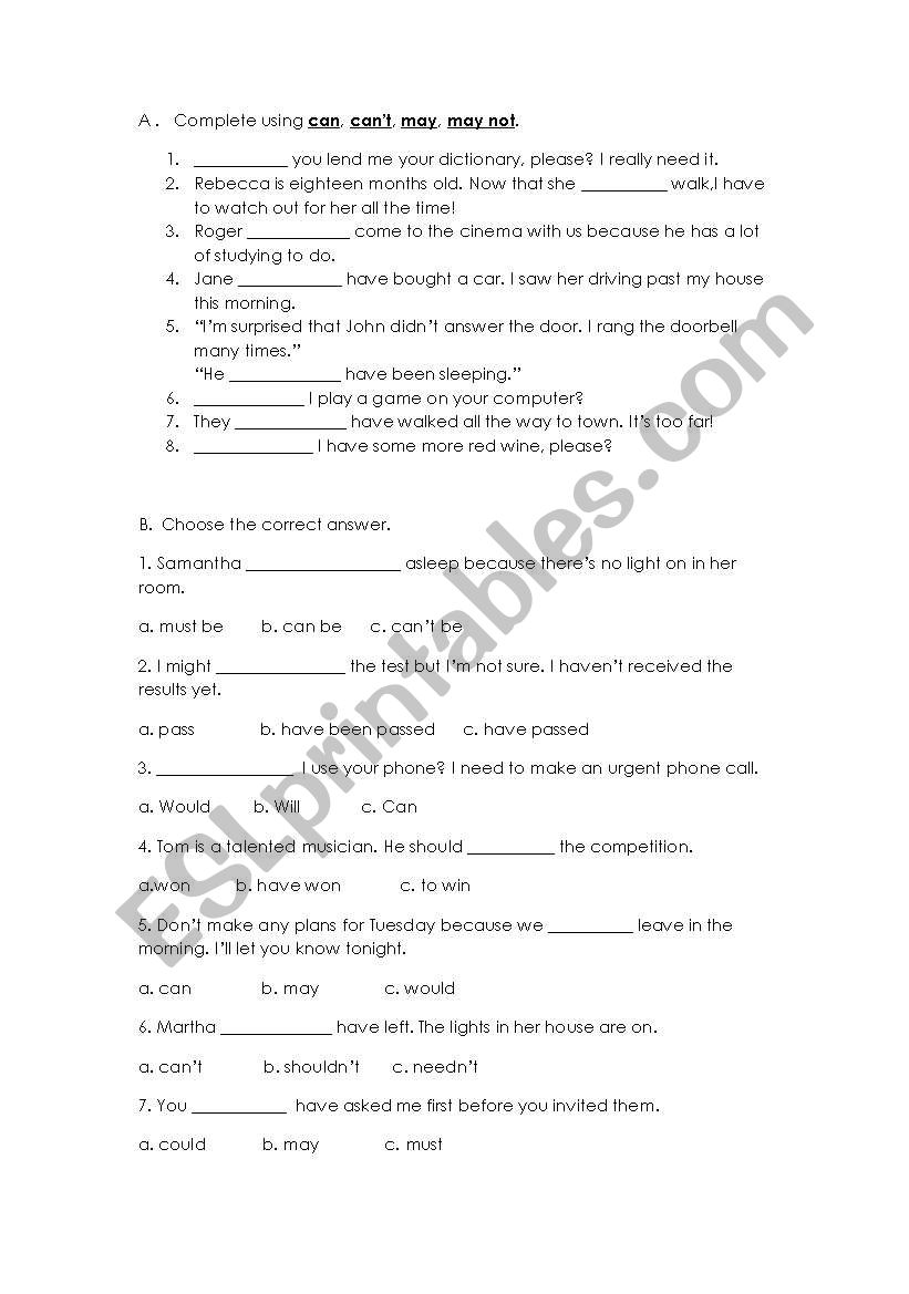 MODAL VERBS worksheet